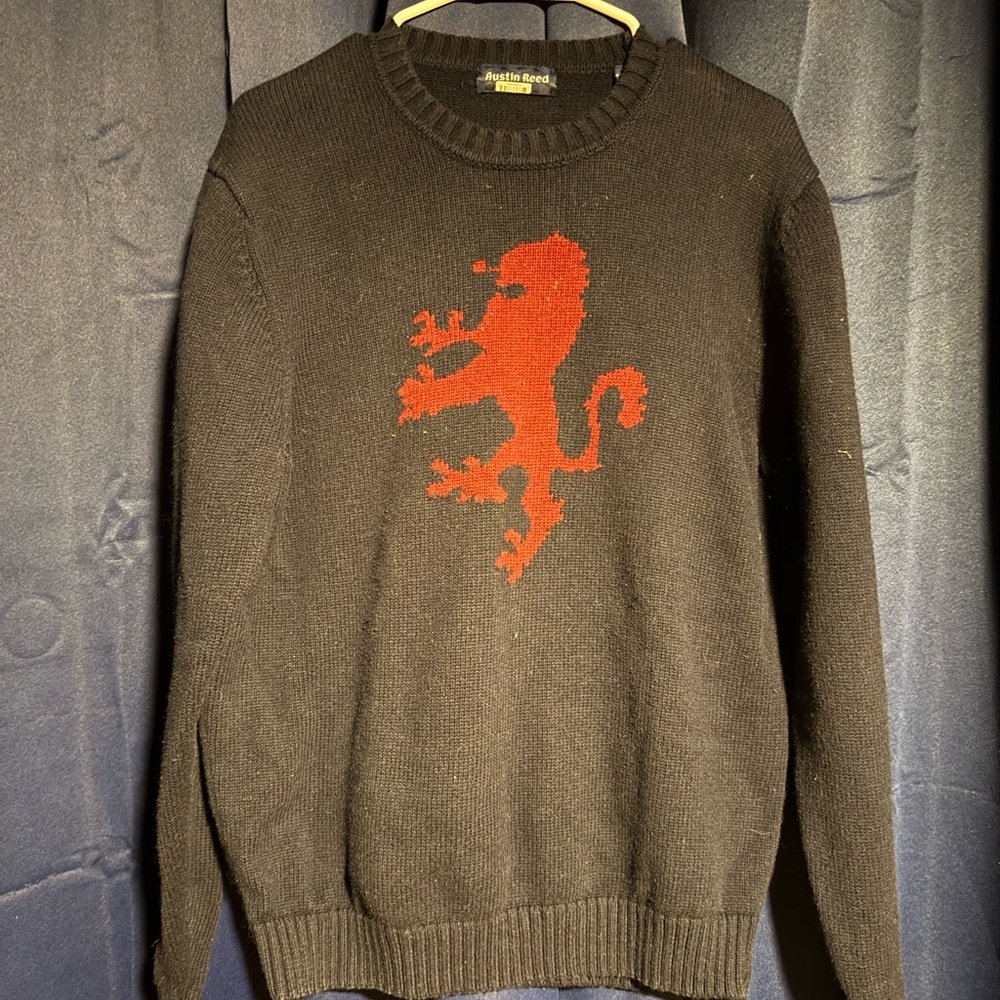 Austin Reed Navy Blue Crewneck Sweater with Red Lion